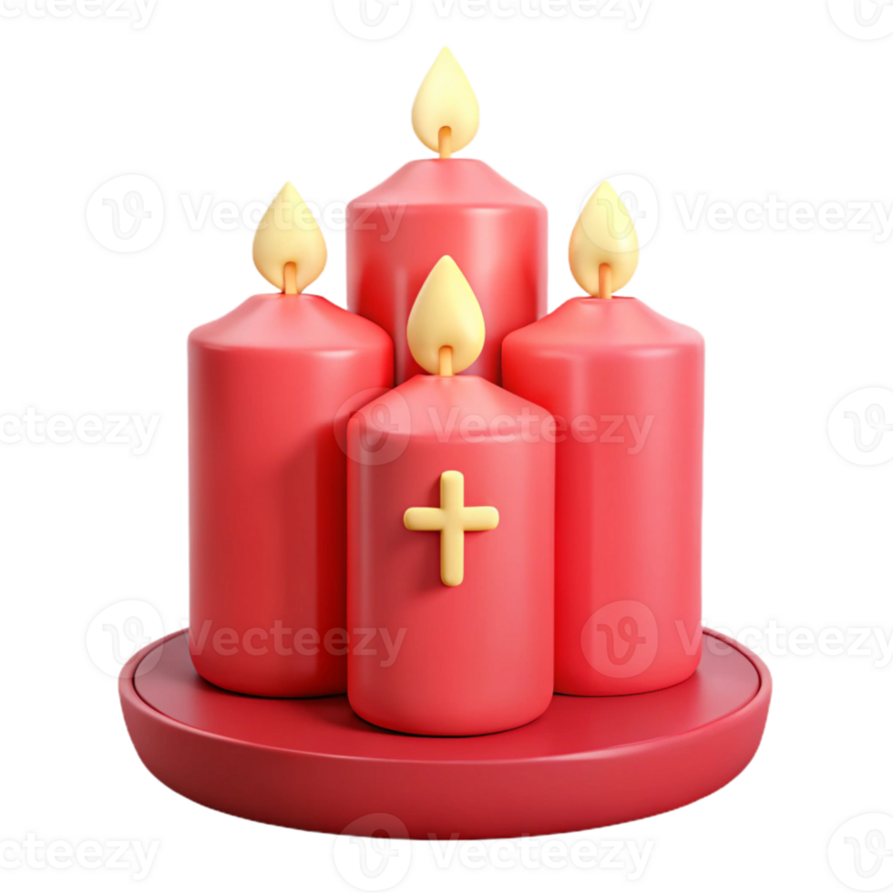 Four Red Candles with Cross on Center Candle png