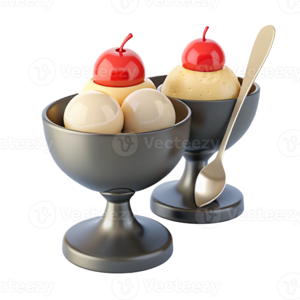 Two Ice Cream Bowls with Cherries png