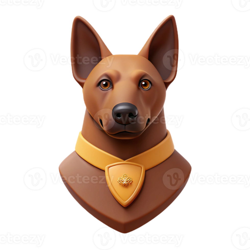 3D Rendered Dog Bust with Golden Collar and Shield png