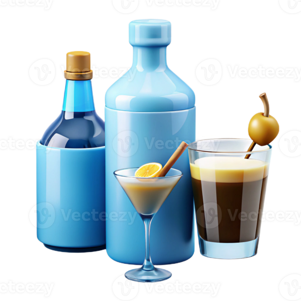 Cocktail Recipes Three Delicious Drinks with Blue Bottles png