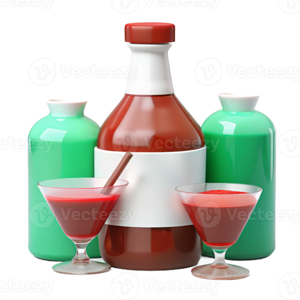Red Cocktail Drinks with Green Bottles png