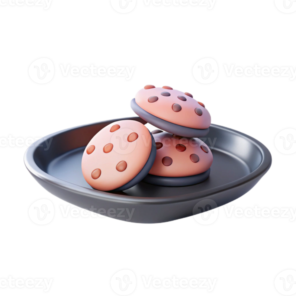 Three Chocolate Chip Cookies on a Plate png
