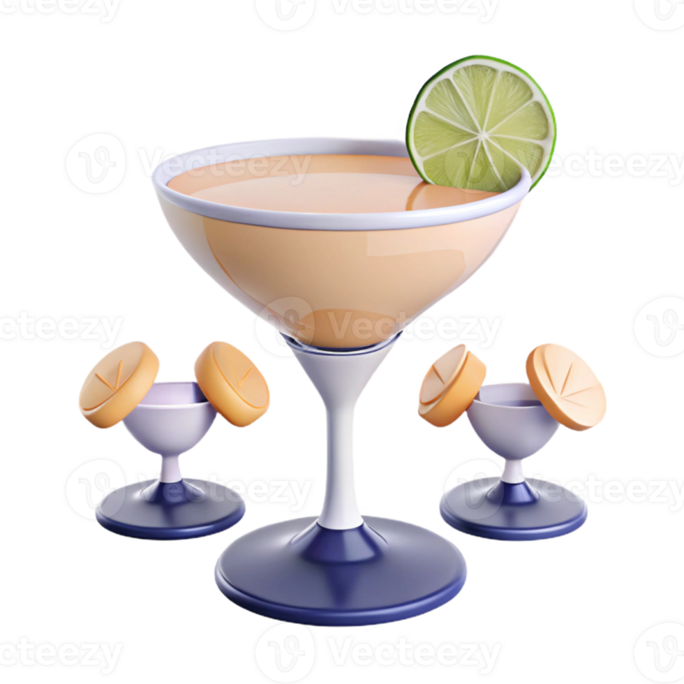 Cocktail with Lime Garnish and Small Glasses png