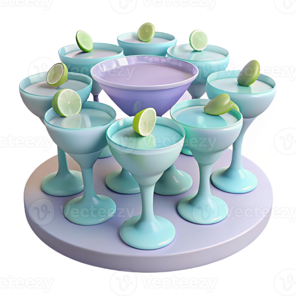 Blue and Purple Glassware Set with Lime Garnish png