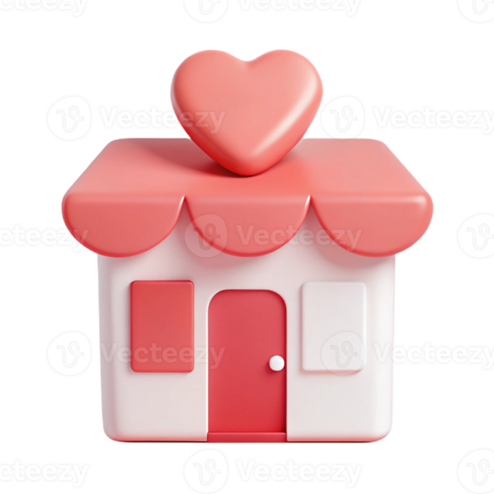 Cute 3D House with Heart on Top png