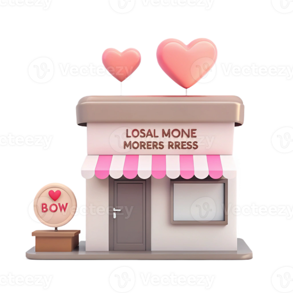 Cute Shop with Hearts and Striped Awning png
