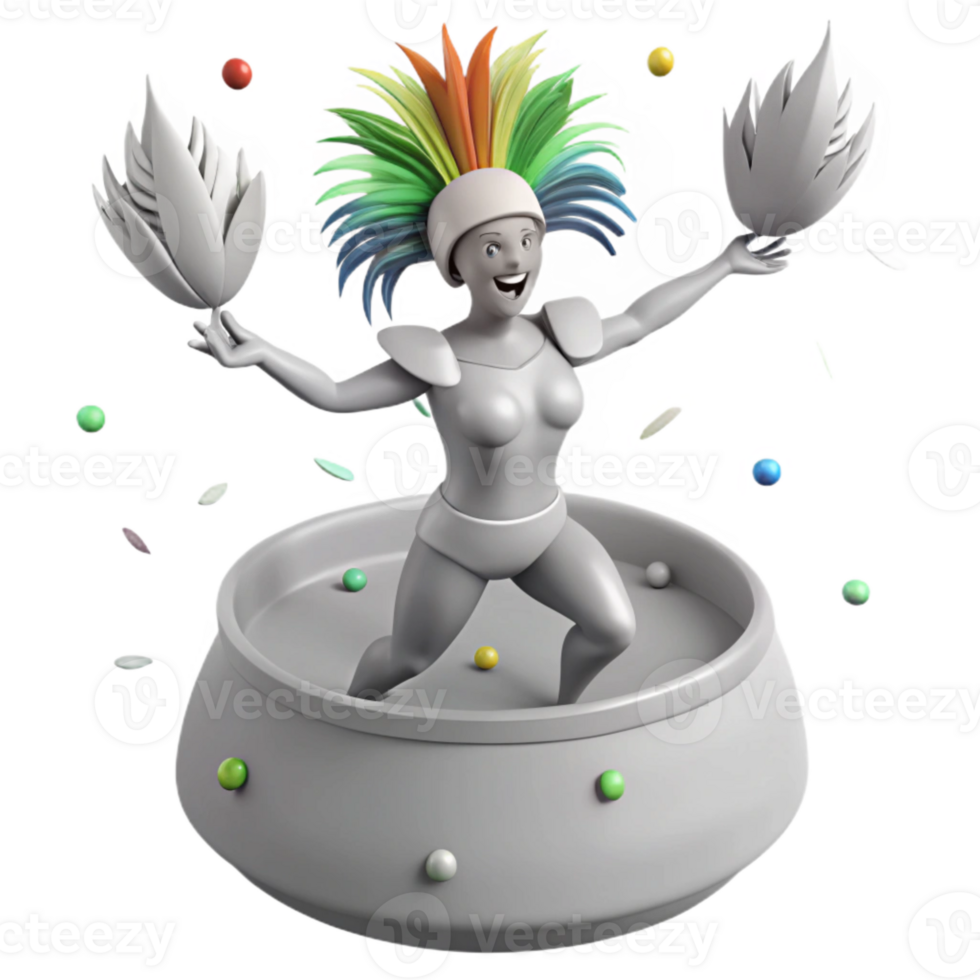 3D Character in Colorful Costume with Feathers and Balls png