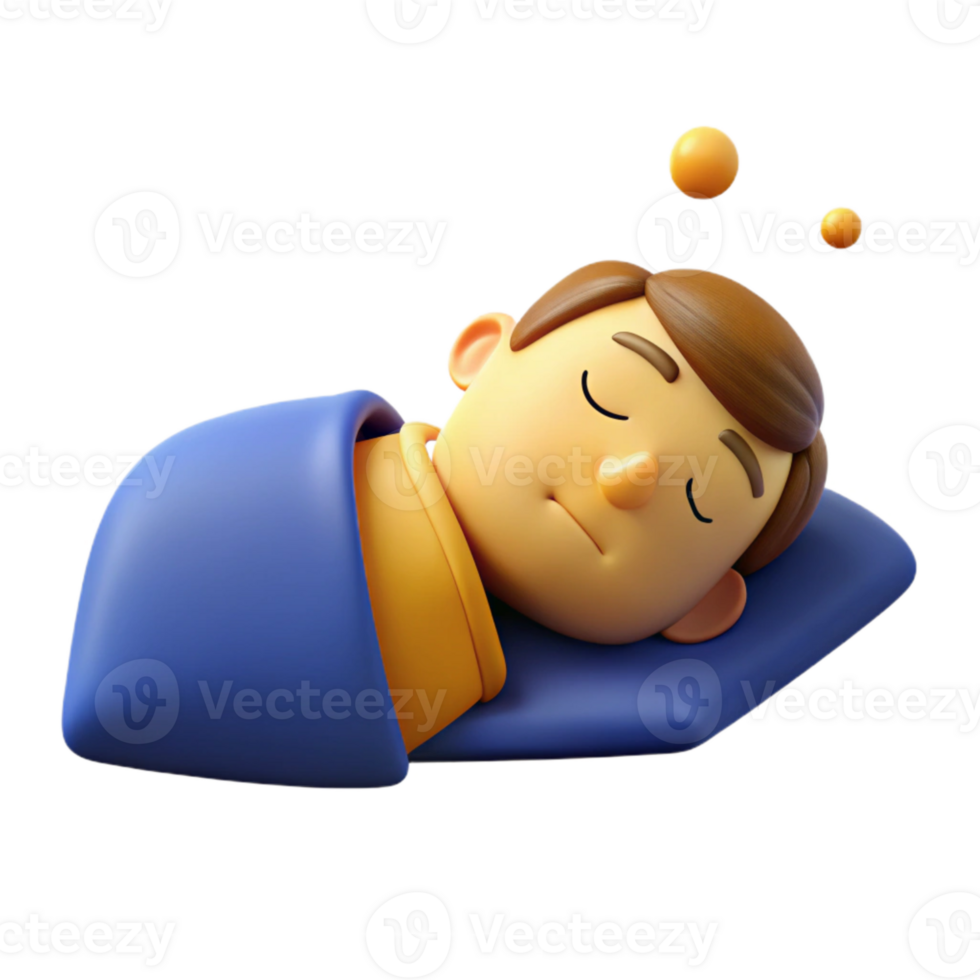Sleeping Cartoon Character in Bed with Blanket and Pillow png