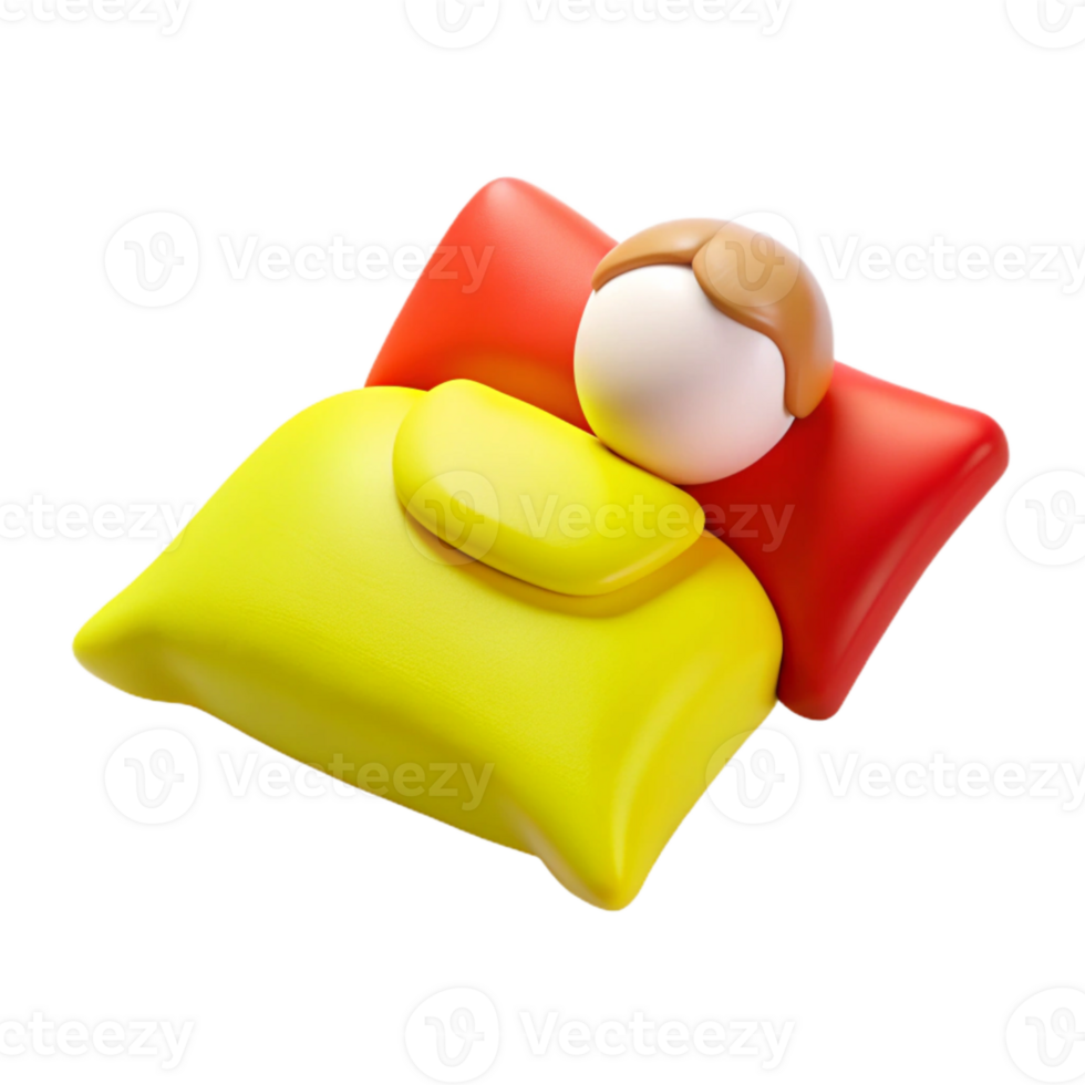 Sleeping Person on Yellow and Red Pillows 3D Rendering png