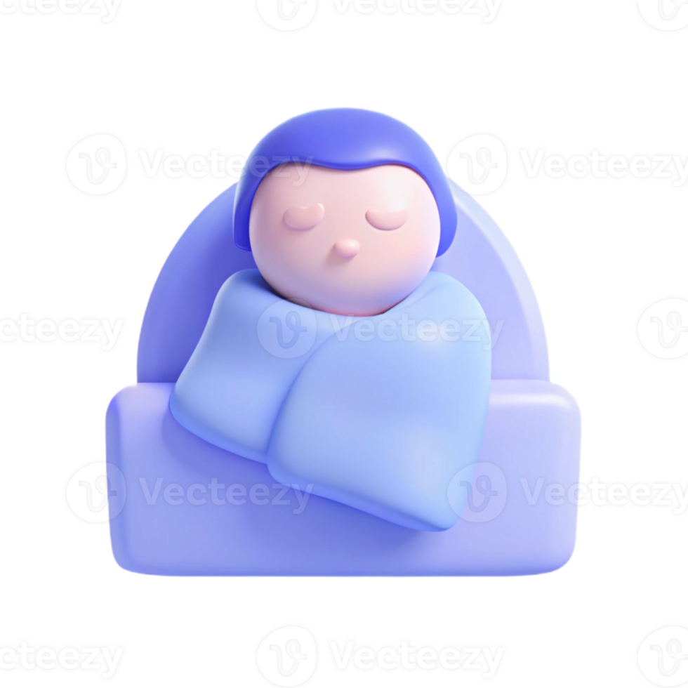 3D Render of a Sleeping Baby in a Crib png