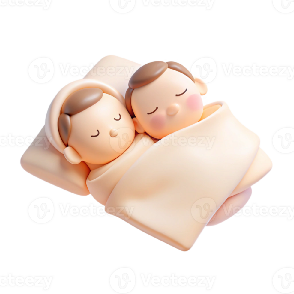 Cute Cartoon Couple Sleeping Together Under Blanket png