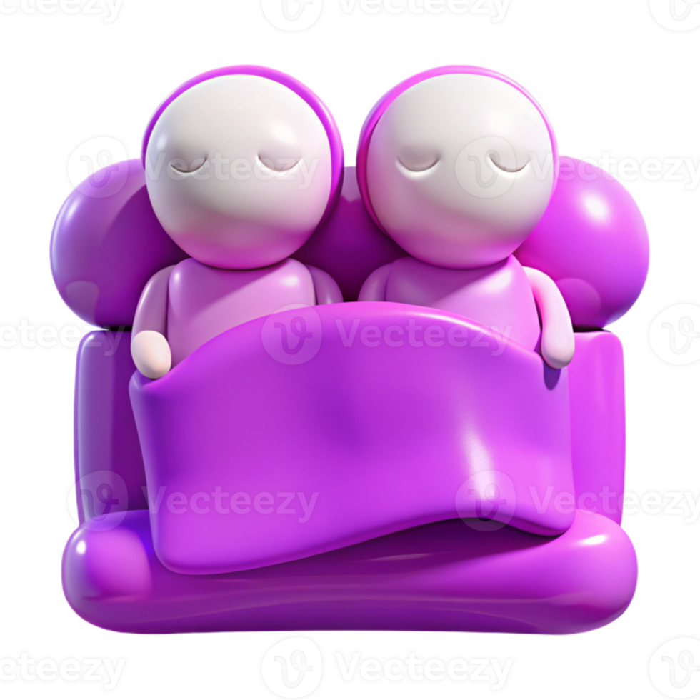 Two 3D Characters Sleeping In Bed png
