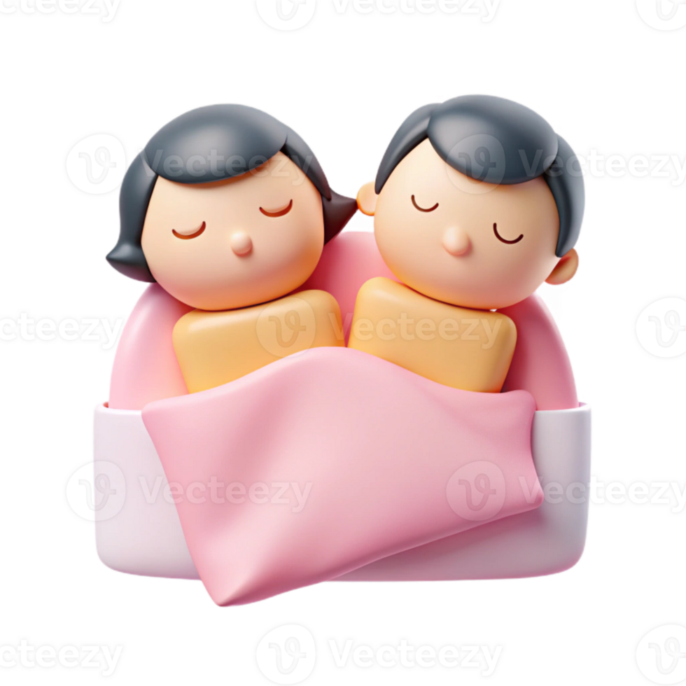 Couple Sleeping in Bed 3D Illustration png