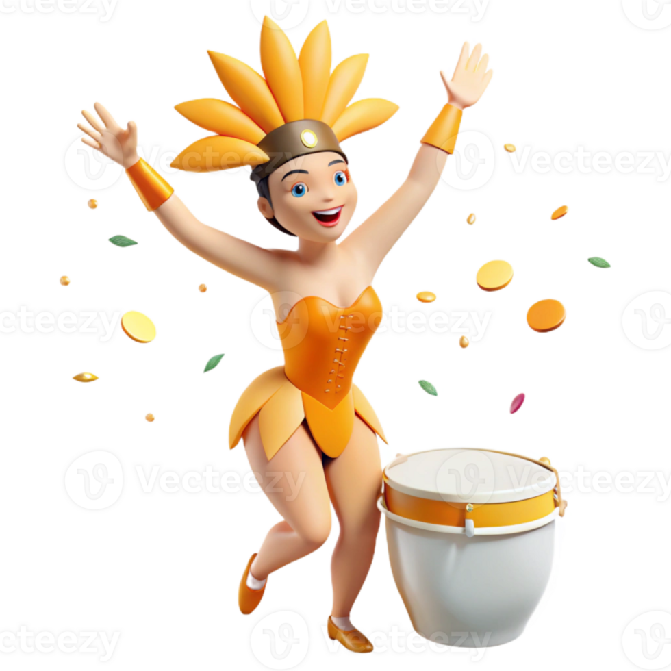 Cheerful 3D Cartoon Character in Festive Outfit Plays a Drum png