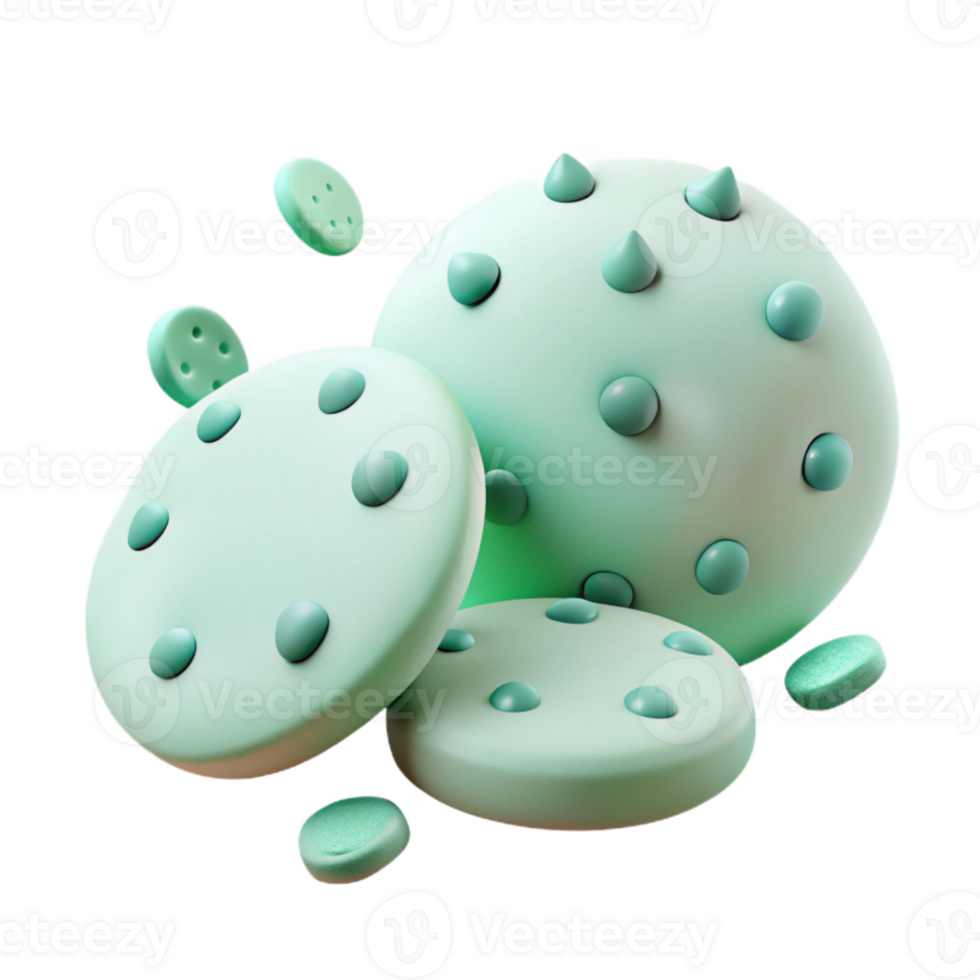 Abstract 3D Render of Green Shapes with Dots and Spikes png