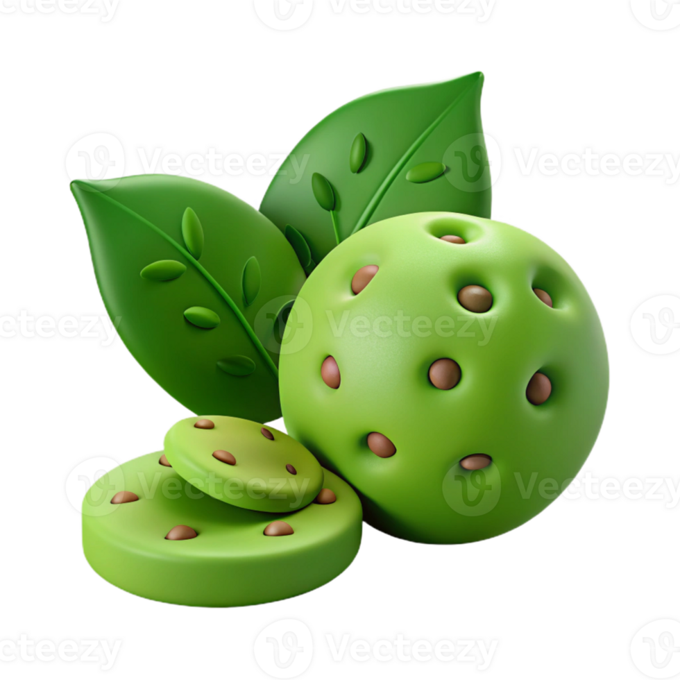 Green 3D Sphere with Brown Dots and Leaves png