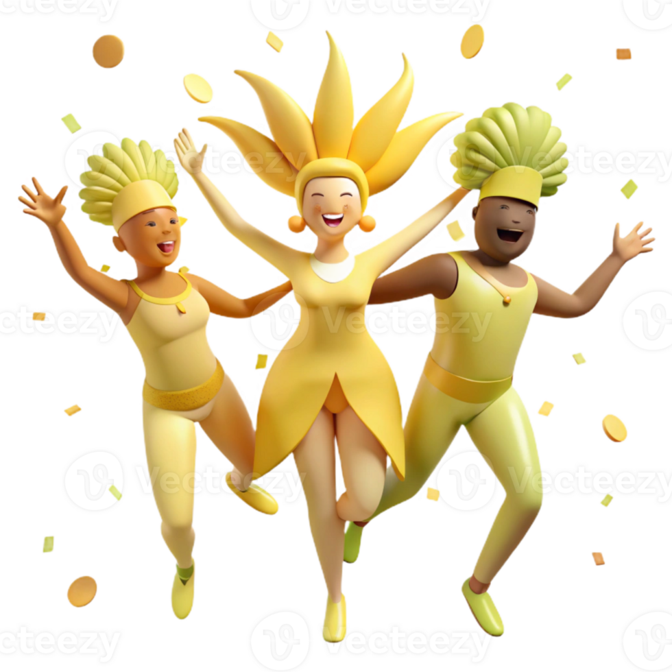 Three Cheerful Characters in Yellow Celebrating with Confetti png