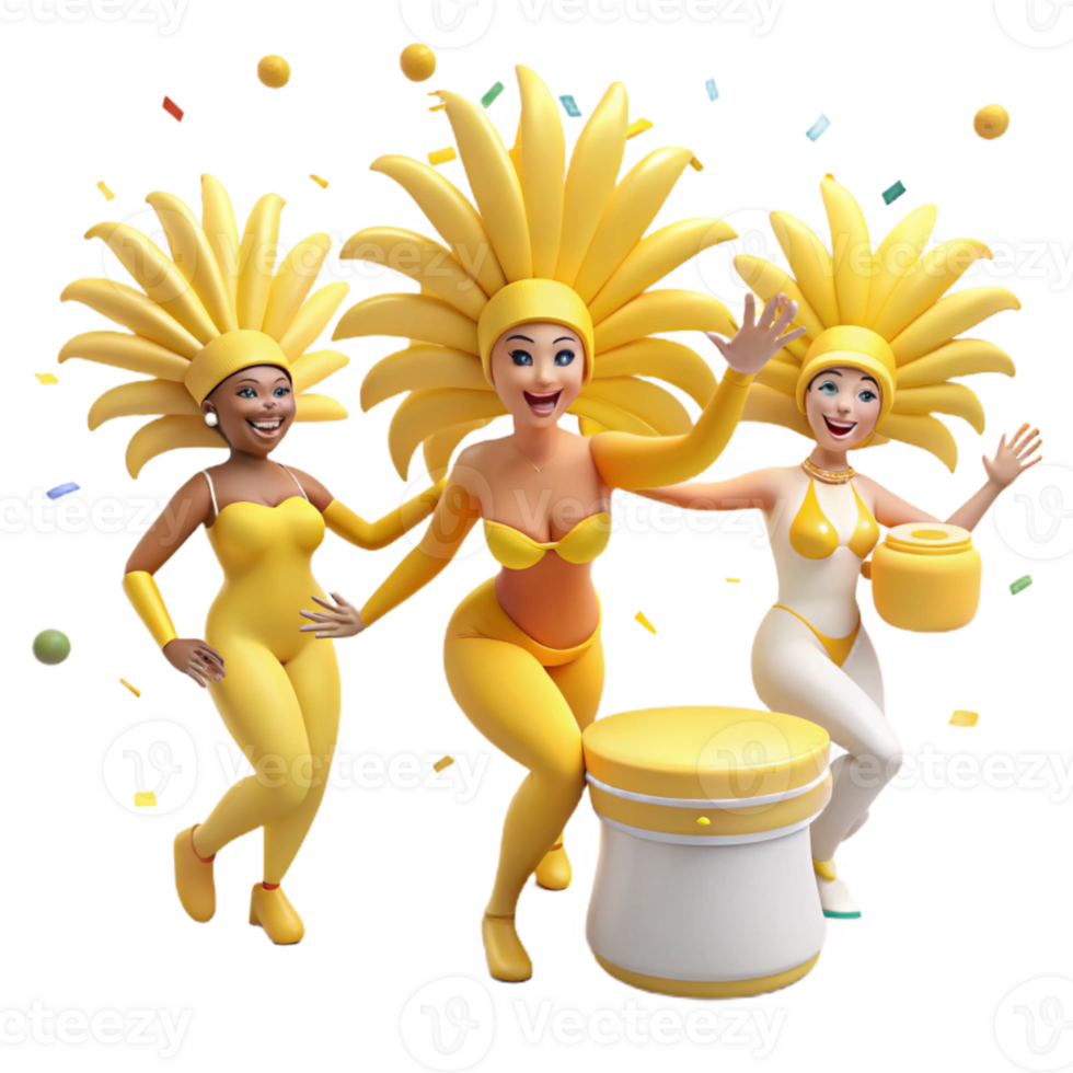 Three Women in Yellow Costumes Celebrate png