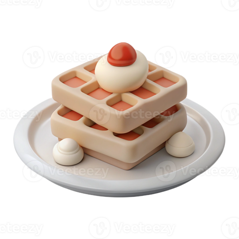 3d render do empilhado waffles com açoitado creme e uma cereja png