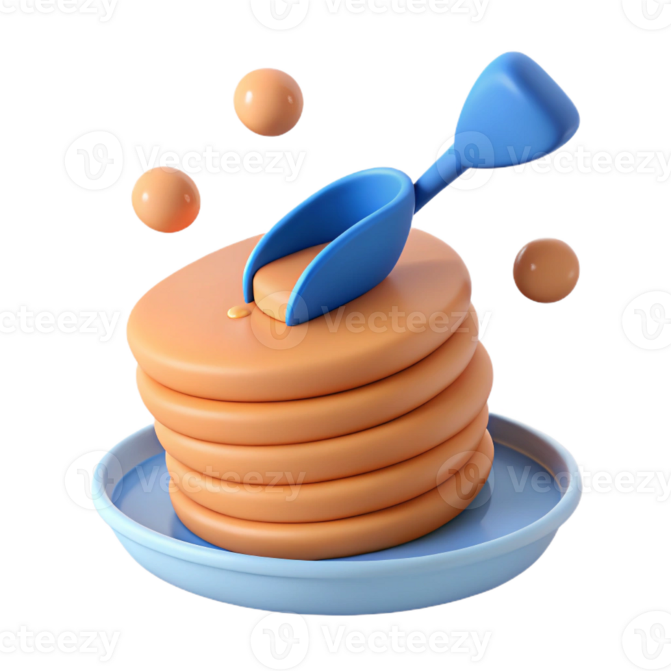 3D Render of a Stack of Pancakes with a Blue Scoop png