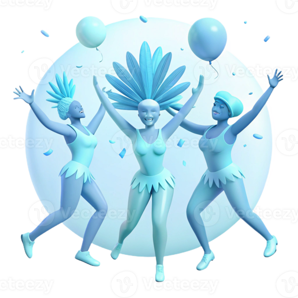 Three Cheerful Characters Celebrating with Balloons and Confetti png