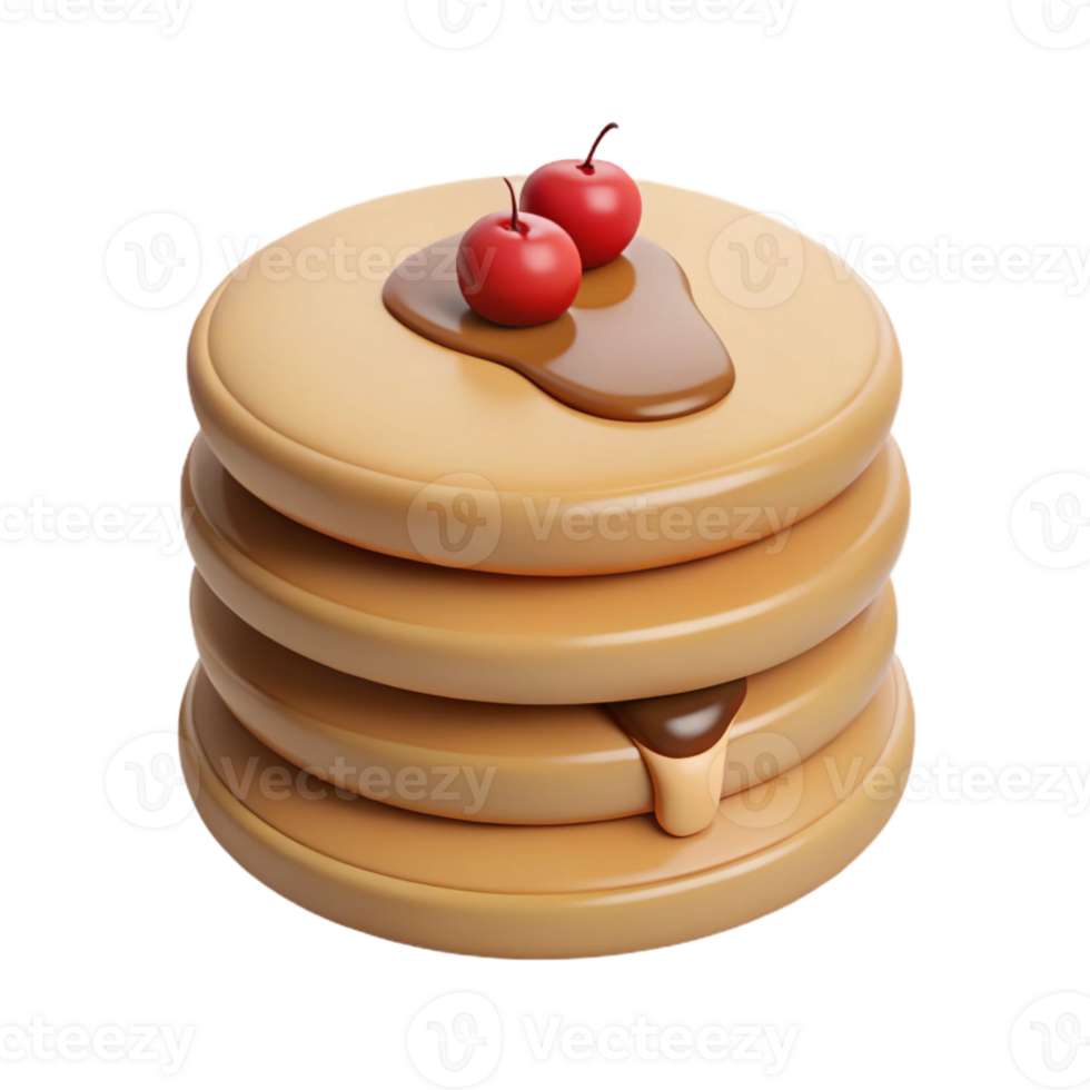 Sweet Stack of Pancakes with Syrup and Cherries png