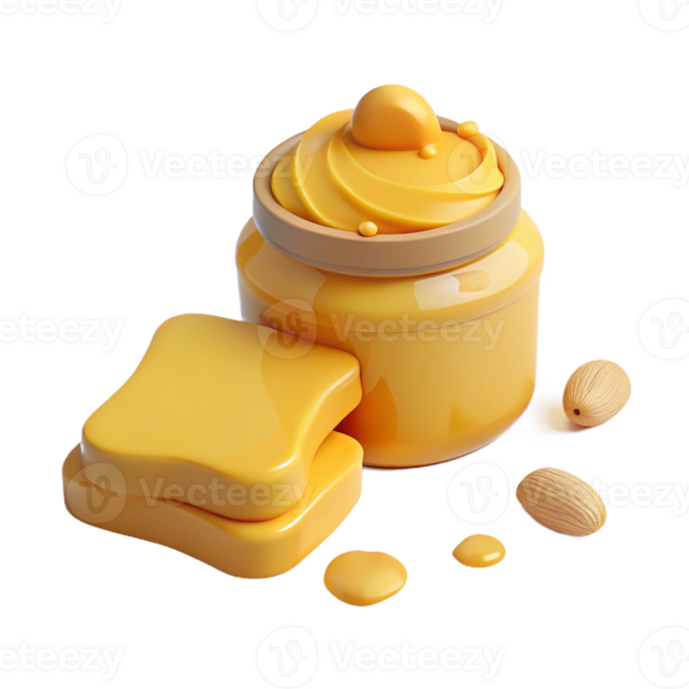 Jar of Creamy Nut Butter with Bread and Nuts png