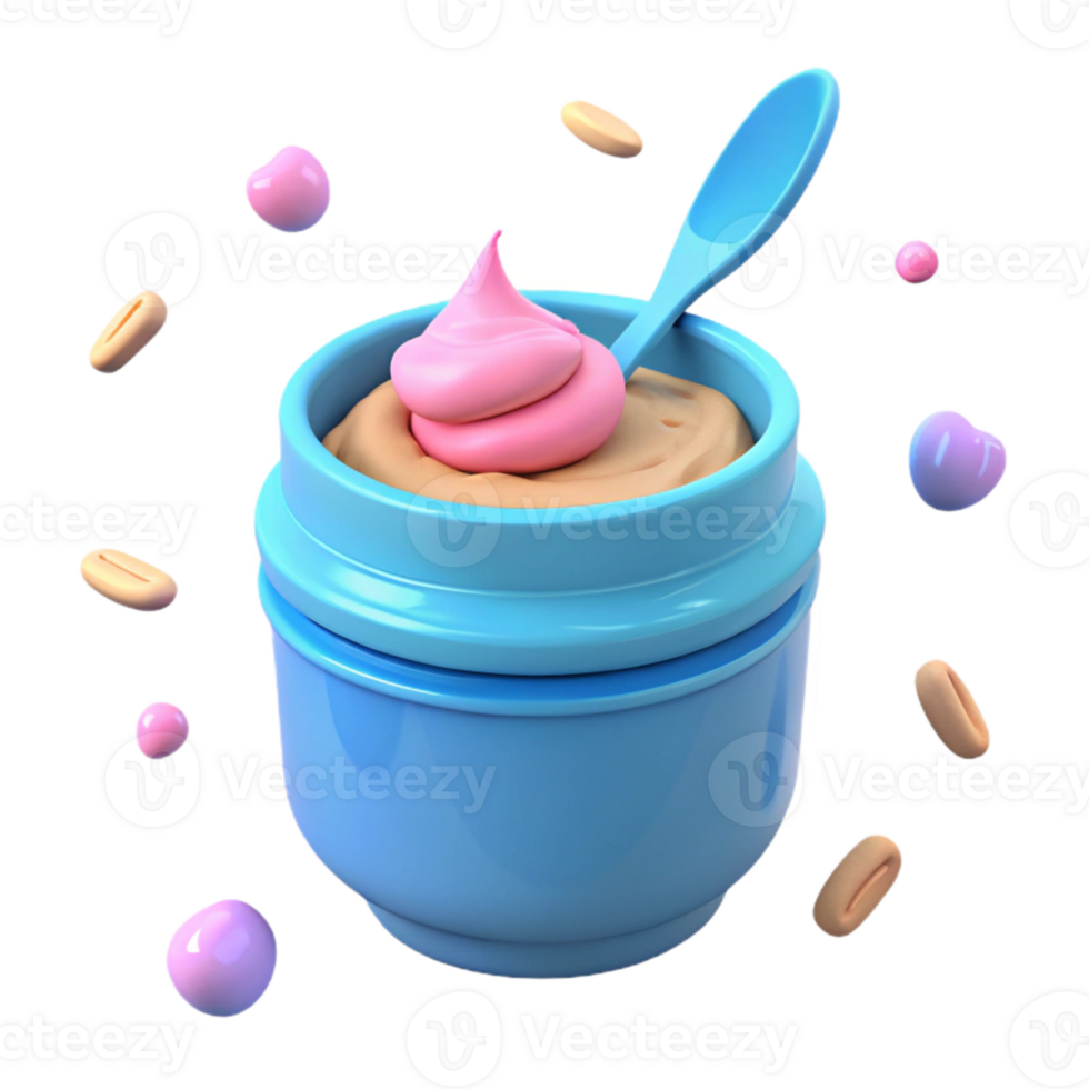 Whipped Cream Topping in a Blue Container with Spoon png