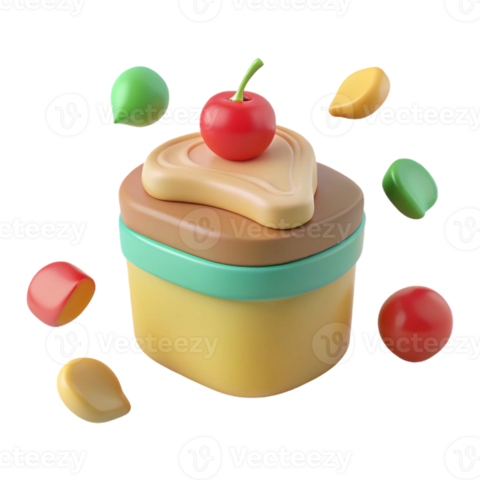 3D Render of a Cake with Cherry on Top png