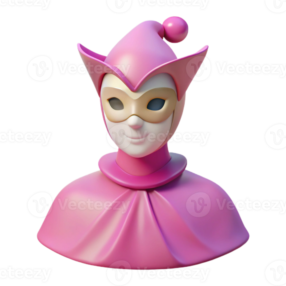 Pink Masked Jester 3D Character Illustration png