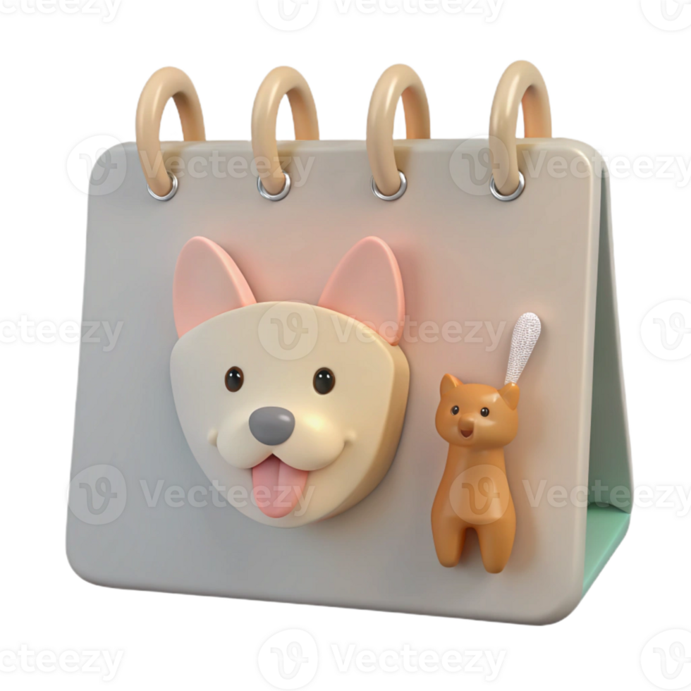 3D Cartoon Dog and Cat on Desk Calendar png