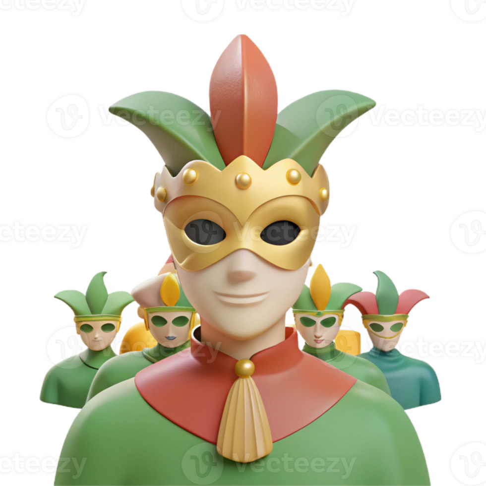 Jester with Mask and Feather A Colorful 3D Illustration png