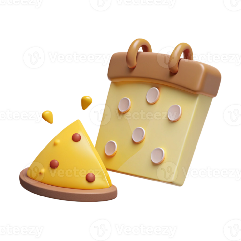 3D Render of a Calendar and Pizza Slice png