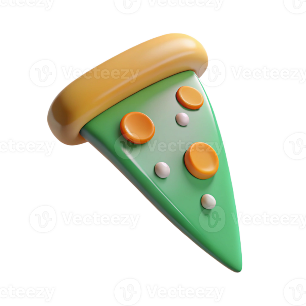 3D Rendered Green Pizza Slice with Orange and White Toppings png