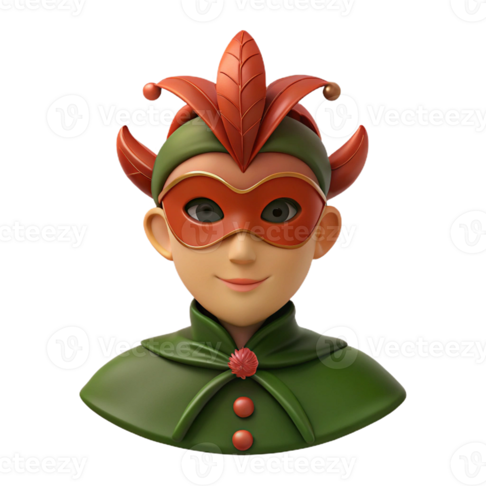 Smiling Cartoon Character Wearing a Red Mask and Green Costume png