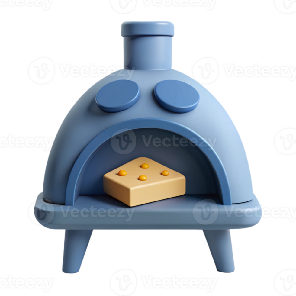3D Render of Blue Oven with Cheese Inside png