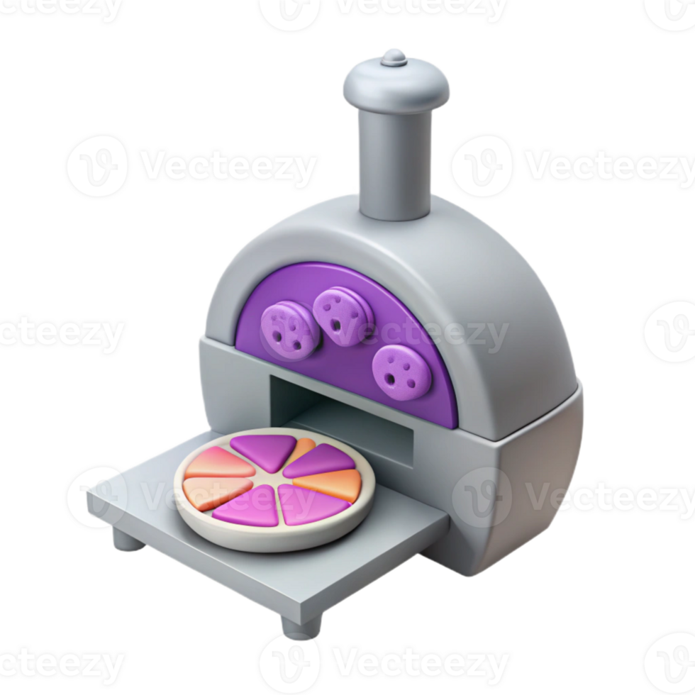 3D Render of a Purple and Grey Pizza Oven with a Pizza Inside png