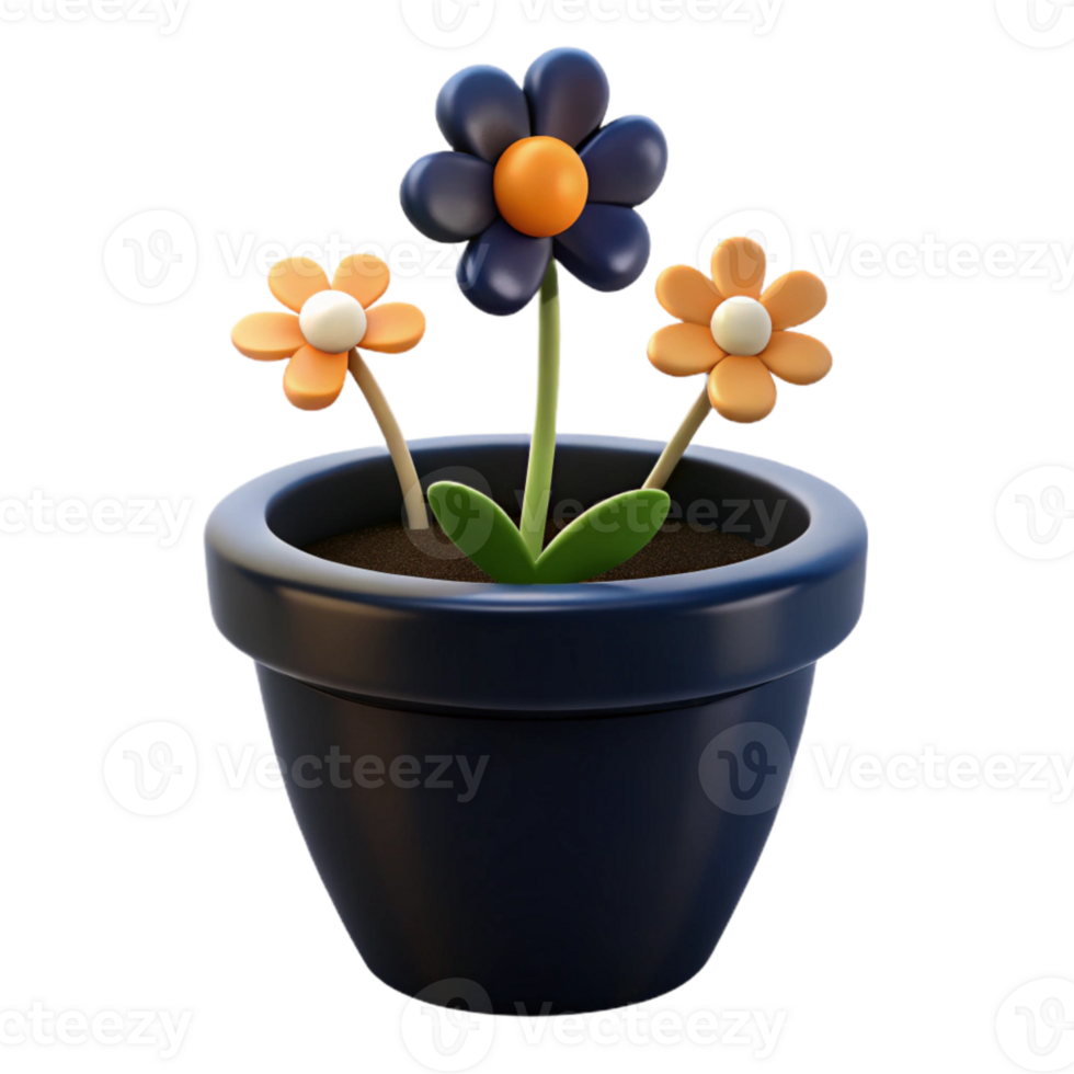 3D Rendered Flower Pot with Colorful Flowers png