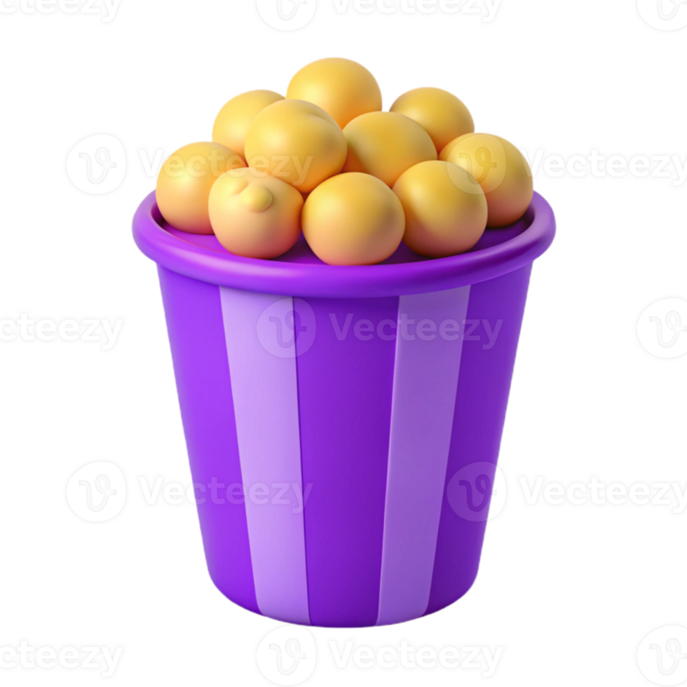 Purple Striped Popcorn Bucket 3D Render png