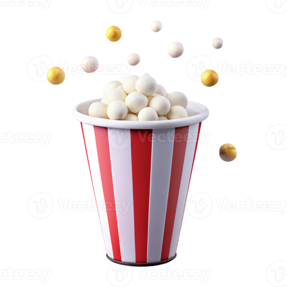 Popcorn in a Striped Cup with Golden Balls png