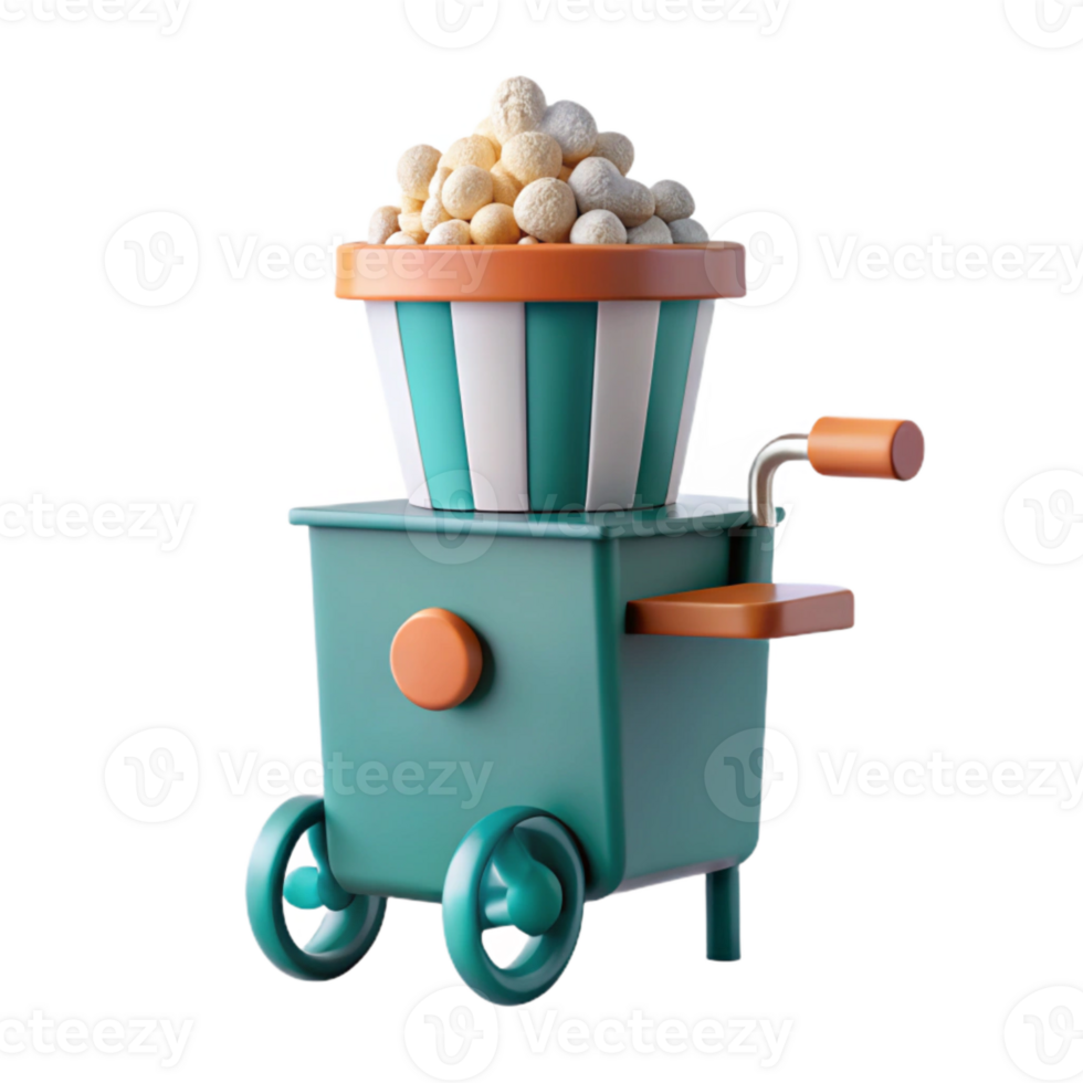 3D Render of a Green Cart with Popcorn png