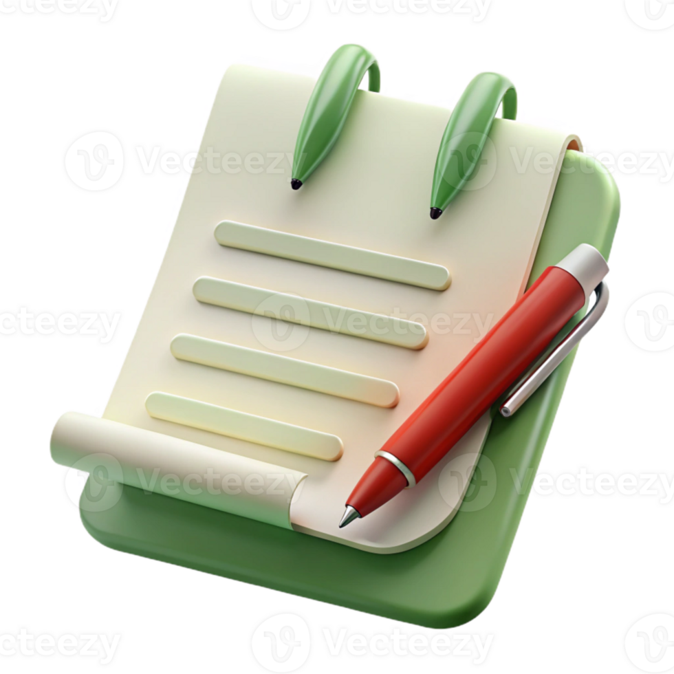 3D Render of Notepad and Pen png