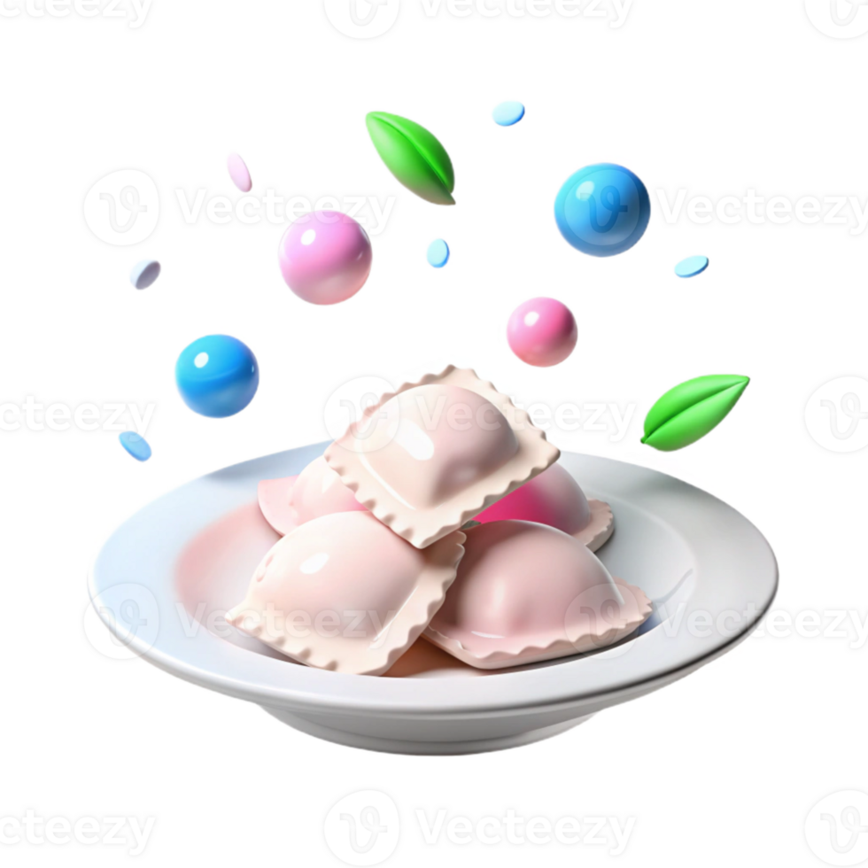 Ravioli with Colorful Decorations on a Plate png