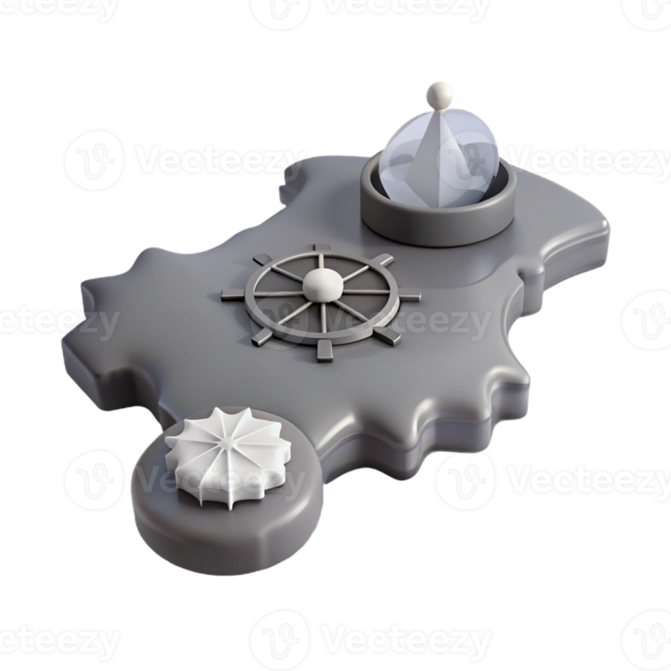 3D Render of Abstract Object with Wheel, Dome, and Button png