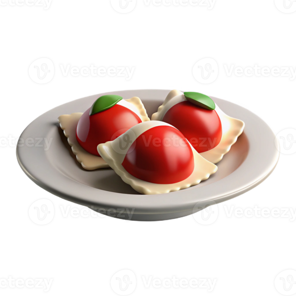 Three Red Ravioli on a Plate png
