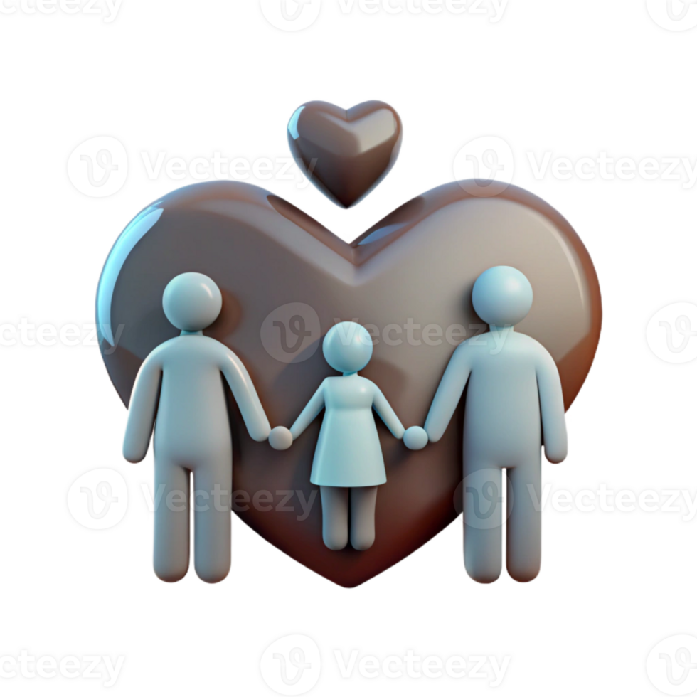 Family Love 3D Rendering of a Heart with Figures Holding Hands png