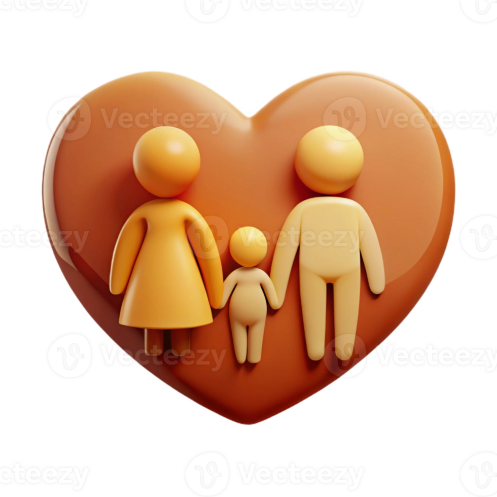 Family Icon in Heart Shape 3D Illustration of a Family Unit png