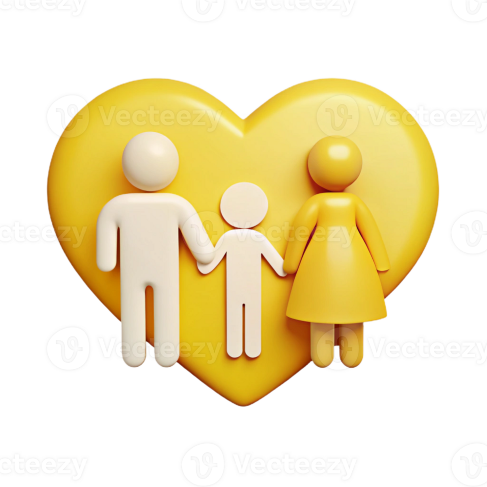 Family of Three Inside a Yellow Heart png