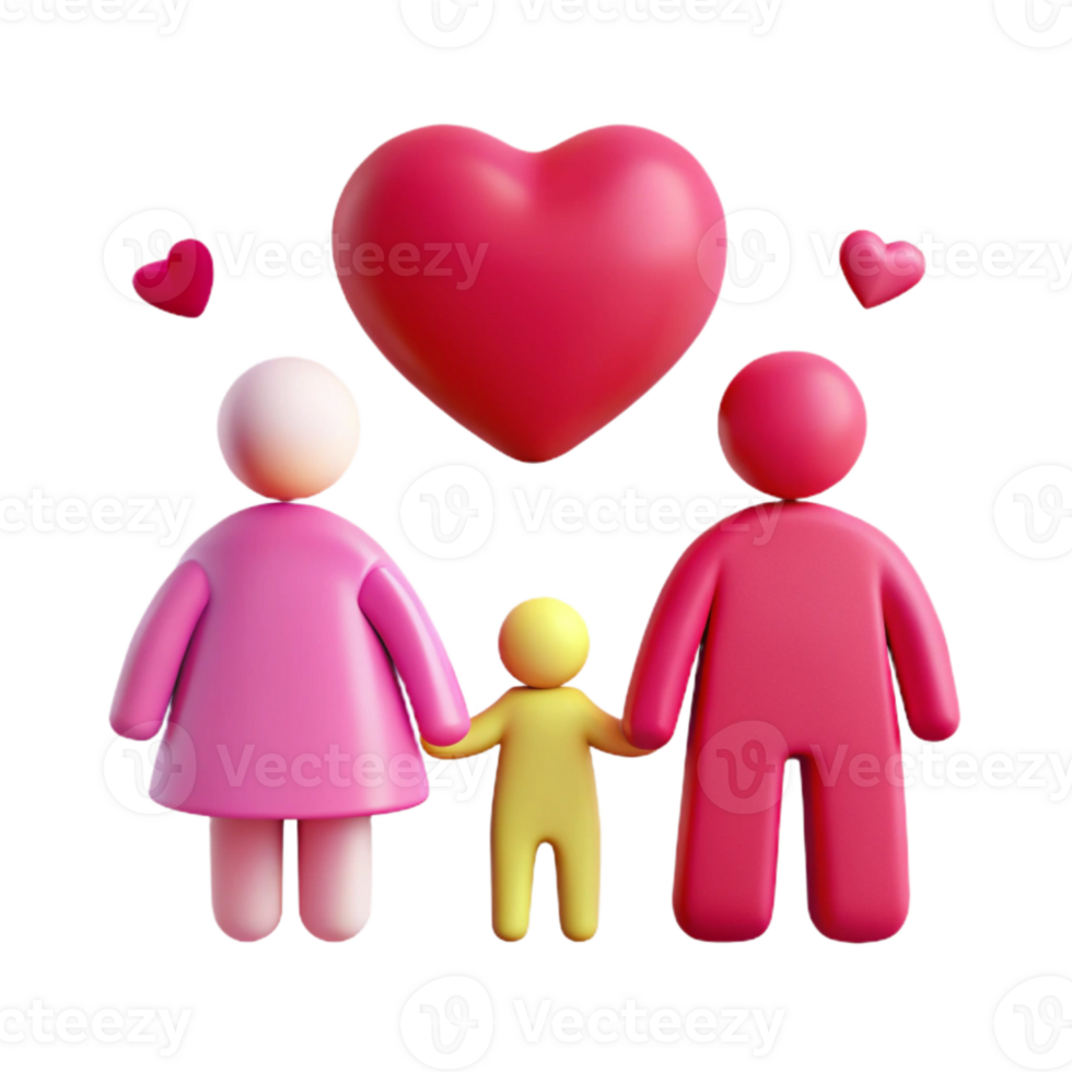 Family Love 3D Illustration of a Family with a Heart png