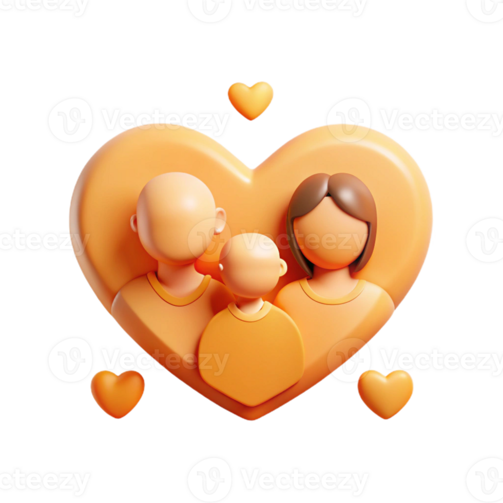 Family Love 3D Rendered Illustration of a Family Within a Heart png